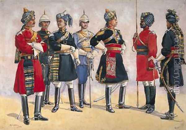 British Officers Indian Army Oil Painting - Alfred Crowdy Lovett