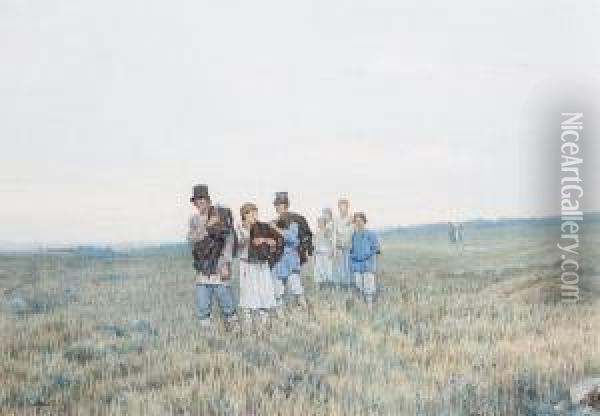 Return From The Fields Oil Painting - Alexander Georg Schlater
