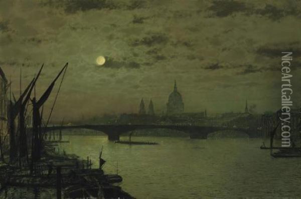 St Paul's Cathedral, From The River Thames Oil Painting - John Atkinson Grimshaw