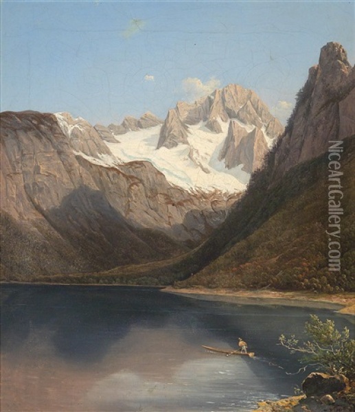 The Dachstein With Lake Gosau Oil Painting - Joseph Feid