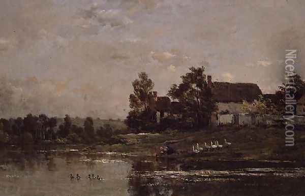 The Banks of the Seine at Portejoie, 1871 Oil Painting - Charles-Francois Daubigny
