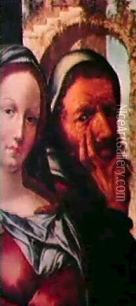 Due Figure A Mezzo Busto: Una Maschile In Atteggiamento     Pensoso Ed Una Femminile Oil Painting - Maerten Jacobsz van Heemskerck