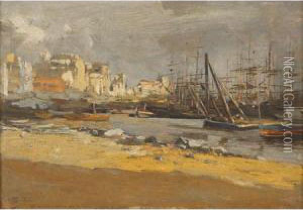 Harbor Scene Oil Painting - Giorgio Belloni