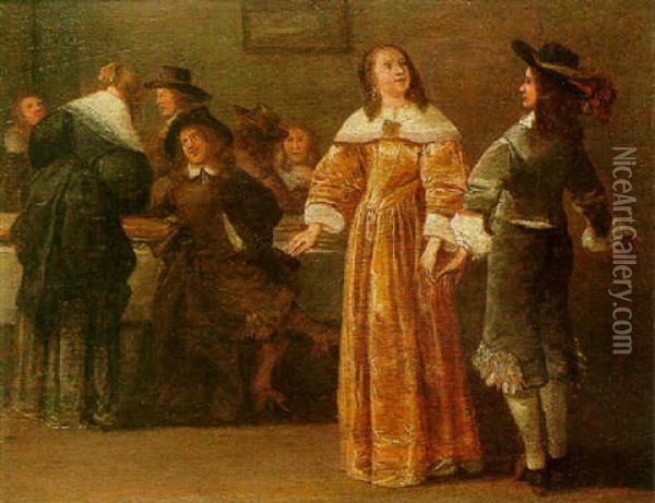 Figures Dancing In An Interior Oil Painting - Dirck Hals