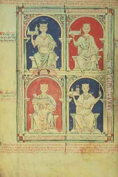 Four Kings of England William I, William II, Henry I and Stephen, from the Historia Anglorum, 1250 Oil Painting - Matthew Paris