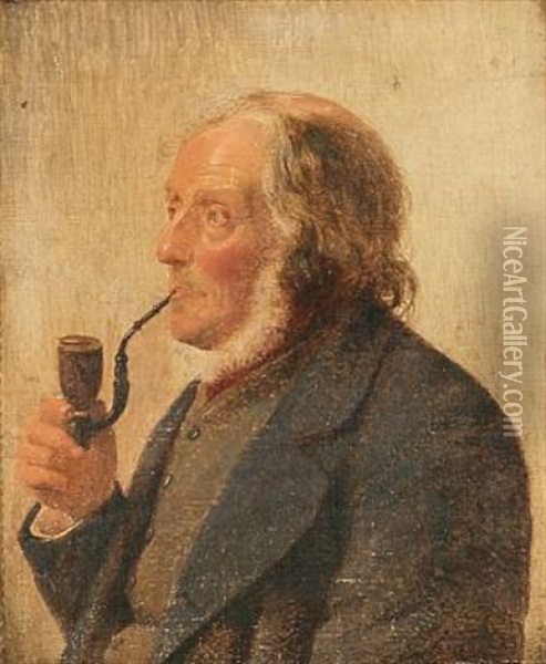 A Man Smoking His Pipe Oil Painting - Johann Julius Exner