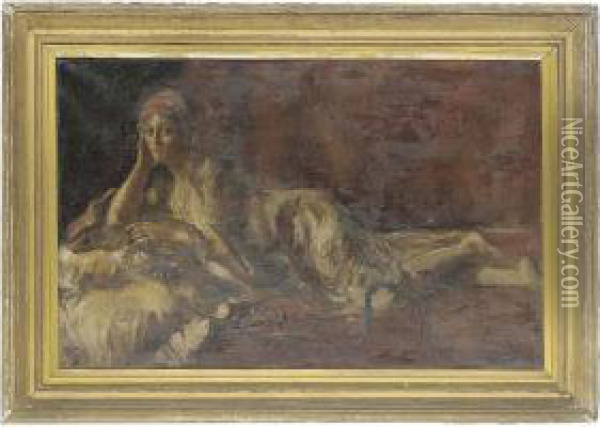 Reclining Figure With A Nargileh Oil Painting - Sir Hubert von Herkomer