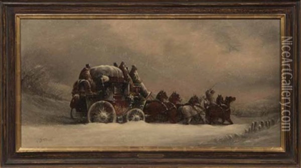 Diligence In Snow Tempest Oil Painting - John Charles Maggs