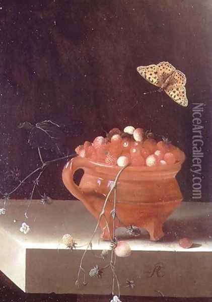 A Pot of Wild Strawberries Oil Painting - Adriaen Coorte