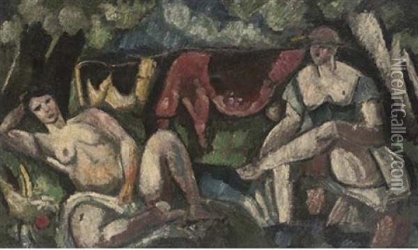 Deux Figures Et Vaches Oil Painting - Charles Dufresne