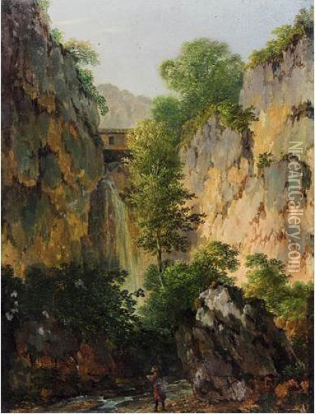 Peintre Sur Le Motif Pres D'une Cascade Oil Painting - Pierre-Antoine Marchais