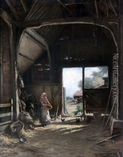 Feeding The Hens Oil Painting - William Kay Blacklock