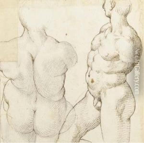 Deux Hommes A Mi-corps, L'un Vu De Dos Oil Painting - Bartolomeo Passarotti