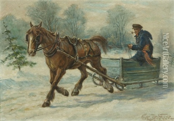 Winter Sleighing Oil Painting - Georges Marie-Joseph Delfosse
