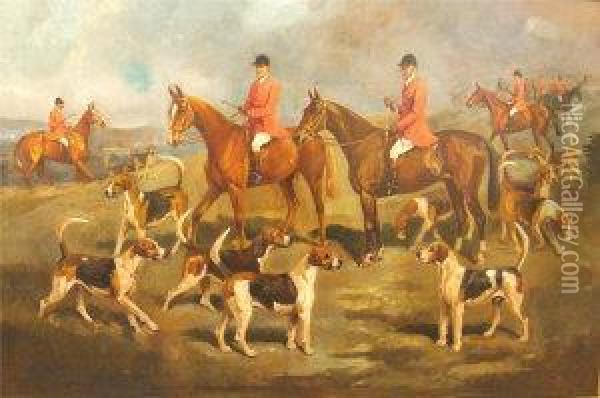 The Croome Hunt With Master And Whippers-in Oil Painting - Cuthbert Bradley
