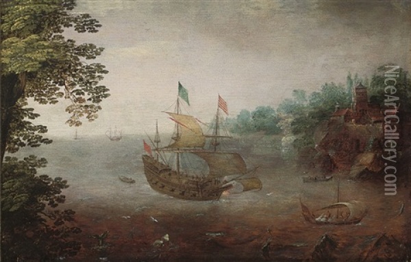 A Dutch East India Company Yacht Oil Painting - Hendrik Cornelisz Vroom