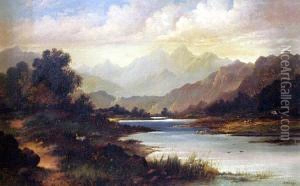 River Landscape Oil Painting - T.H. Williams