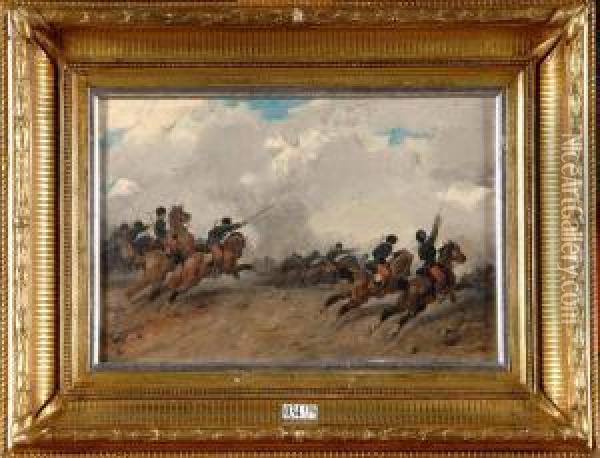 La Charge De La Cavalerie Oil Painting - Joseph Van Severdonck