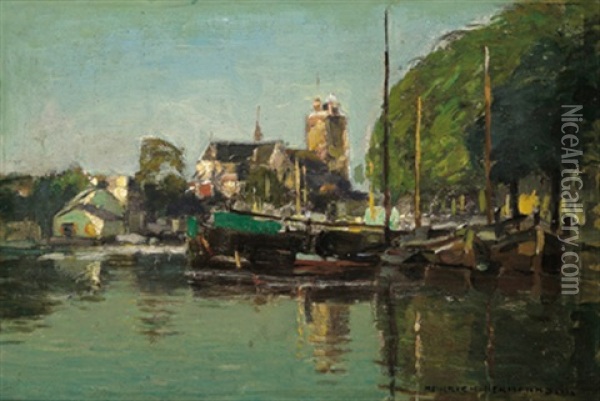 Dordrecht Im Morgengrauen Oil Painting - Heinrich Hermanns
