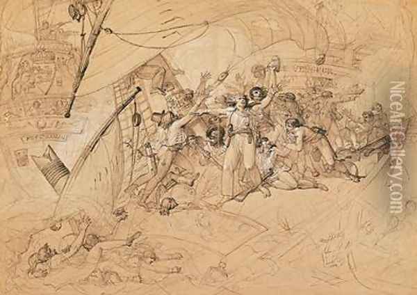 Le Vengeur du Peuple Sinking at the Battle of Ouessant Oil Painting - Louis Lafitte