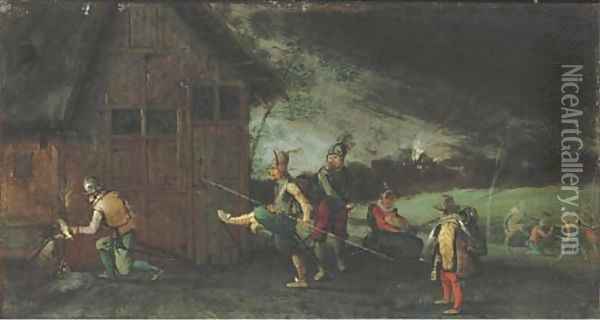 Soldiers looting a house Oil Painting - David Vinckboons