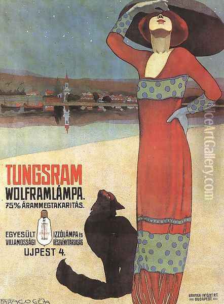 Poster for Tungsram Light Bulbs c. 1910 Oil Painting - Geza Farago