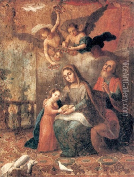 Santa Ana Instruyendo A La Virgen Oil Painting - Juan Patricio Morlete Ruiz