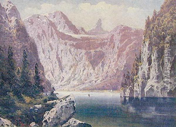 Jezioro W Wysokich Alpach Oil Painting - Johann Frank Kirchbach