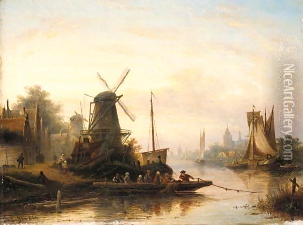 The River Crossing Oil Painting - Jan Jacob Coenraad Spohler