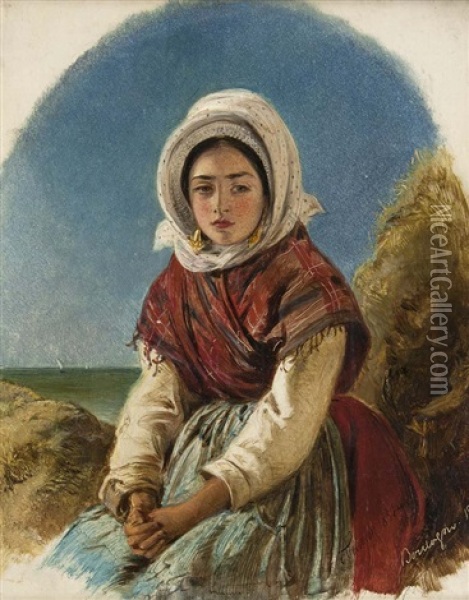 Madchen Aus Boulogne. Oil Painting - Abraham Solomon