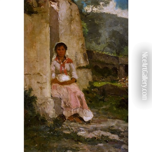 La Pause De La Lavandiere, San Stefano Oil Painting - Francois-Louis-David Bocion
