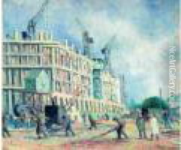 Constructeur, Gare De L'est 1929 Oil Painting - Maximilien Luce