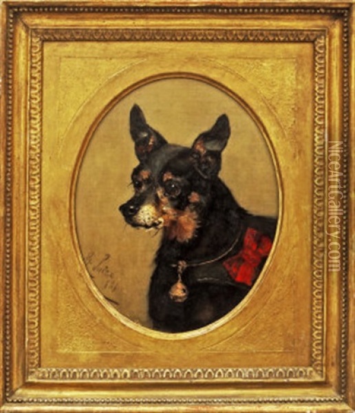 Study Of A Chihuahua With Red Bow And Bell Oil Painting - George Paice