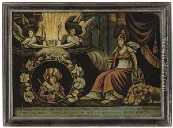 A George Iv Mezzotint-under-glass Commemorating The Death Of Queen Caroline Oil Painting - William Morris
