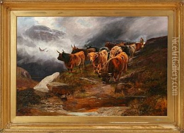 Cattle In The Scottish Highland Oil Painting - William Perring Hollyer