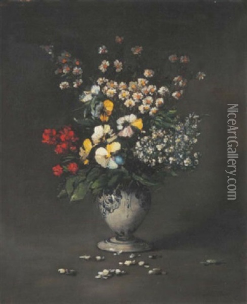 Bouquet De Fleurs Dans Un Vase Oil Painting - Germain Theodore Ribot