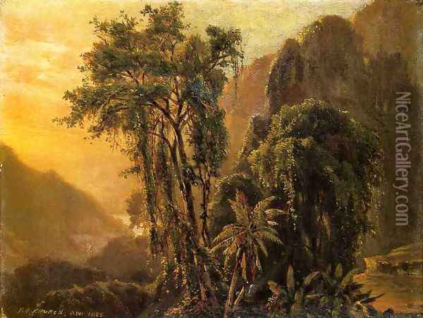 A Glimpse of the Caribbean sea from the Jamaica Mountains Oil Painting - John Frederick Kensett