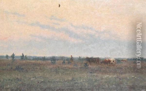 Landscape With Shepherd And Cows Oil Painting - Jozef Heymans
