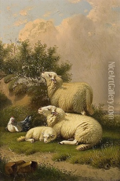 Schafe Mit Lamm Oil Painting - Jacob Van Dieghem