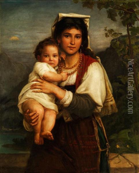 Junge Romerin Mit Kind - Als Madonnasistina Oil Painting - Carl Bertling