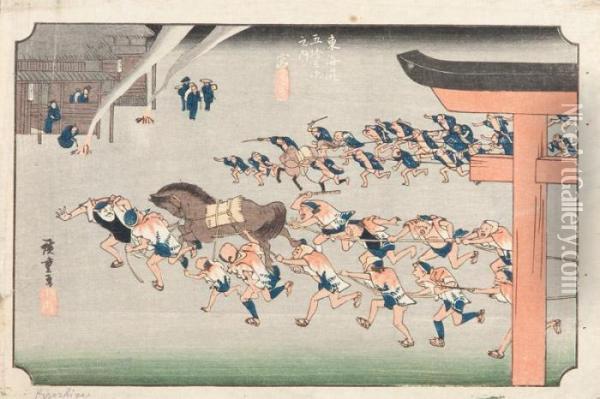 Miya Oil Painting - Utagawa or Ando Hiroshige