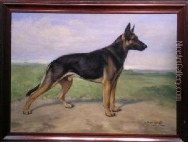 Grand Champion 'erick Von Grafenworth', A German Shepherd Oil Painting - Gustav Muss-Arnolt