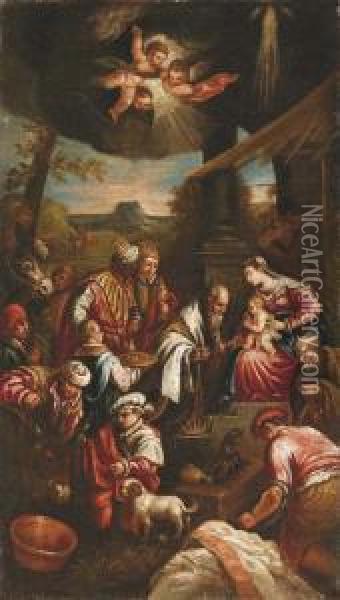 Adorazione Dei Magi Oil Painting - Jacopo Bassano (Jacopo da Ponte)