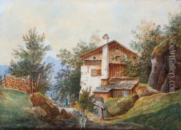 Paesaggio Con Casa Sul Lago Oil Painting - Wilhelm Steinfeld