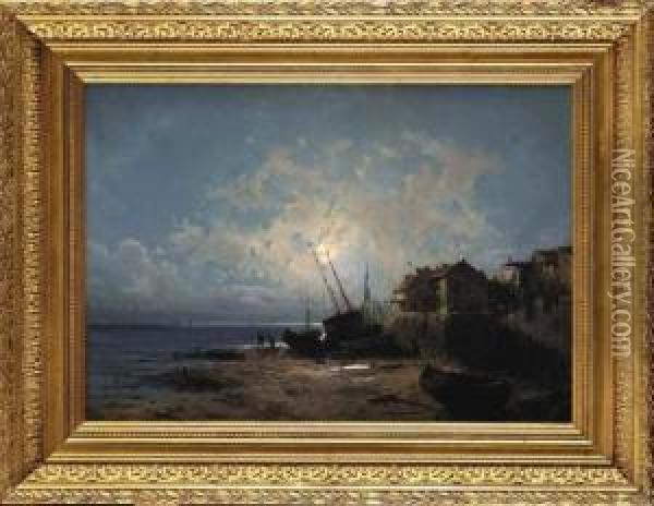 Bord De Mer Au Clair De Lune Oil Painting - Alfred Godchaux