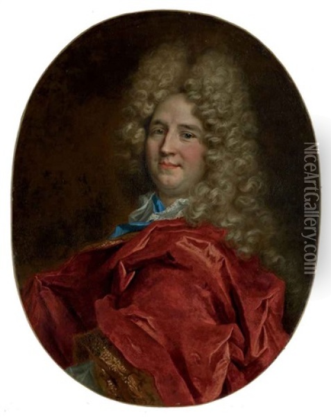 Portrait D'homme Au Manteau Rouge Oil Painting - Nicolas de Largilliere