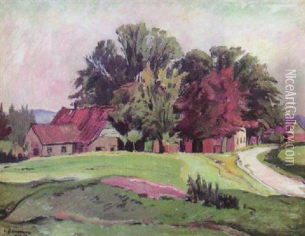 Landschaft Mit Bauerngehoft Oil Painting - Eduard Schloemann