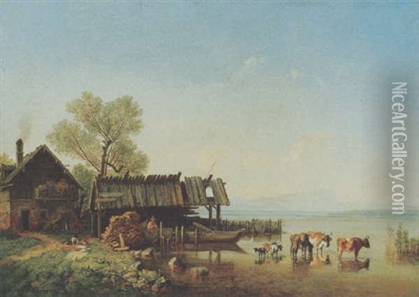 Der Starnberger See Mit Blick Auf Das Wettersteingebirge Oil Painting - Heinrich Buerkel