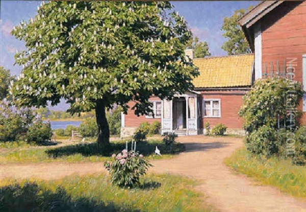 The House By The Lake Oil Painting - Johan Fredrik Krouthen