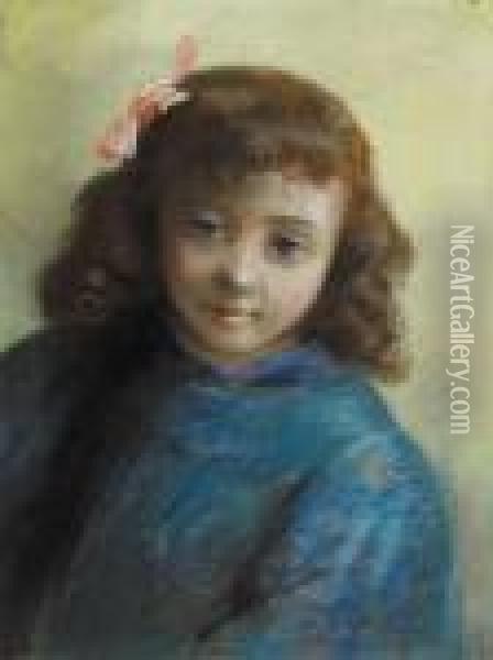 Portrait Of A Young Girl In Blue Oil Painting - Robert Ponsonby Staples